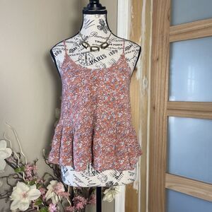 American Eagle Orange Floral Tank Spagetti Strap - Size Small